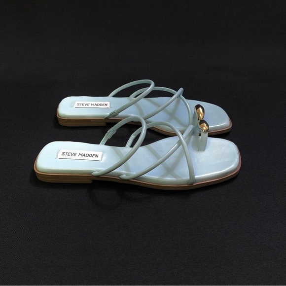 STEVE MADDEN Adriell Strappy Slide Sandal w/ Gold Toe Ring Accent 8 US Blue - Picture 3 of 10